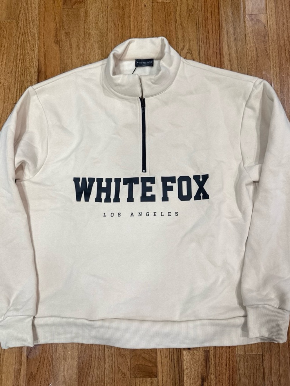 White Fox Boutique Cream Quarter-Zip Logo Sweatshirt